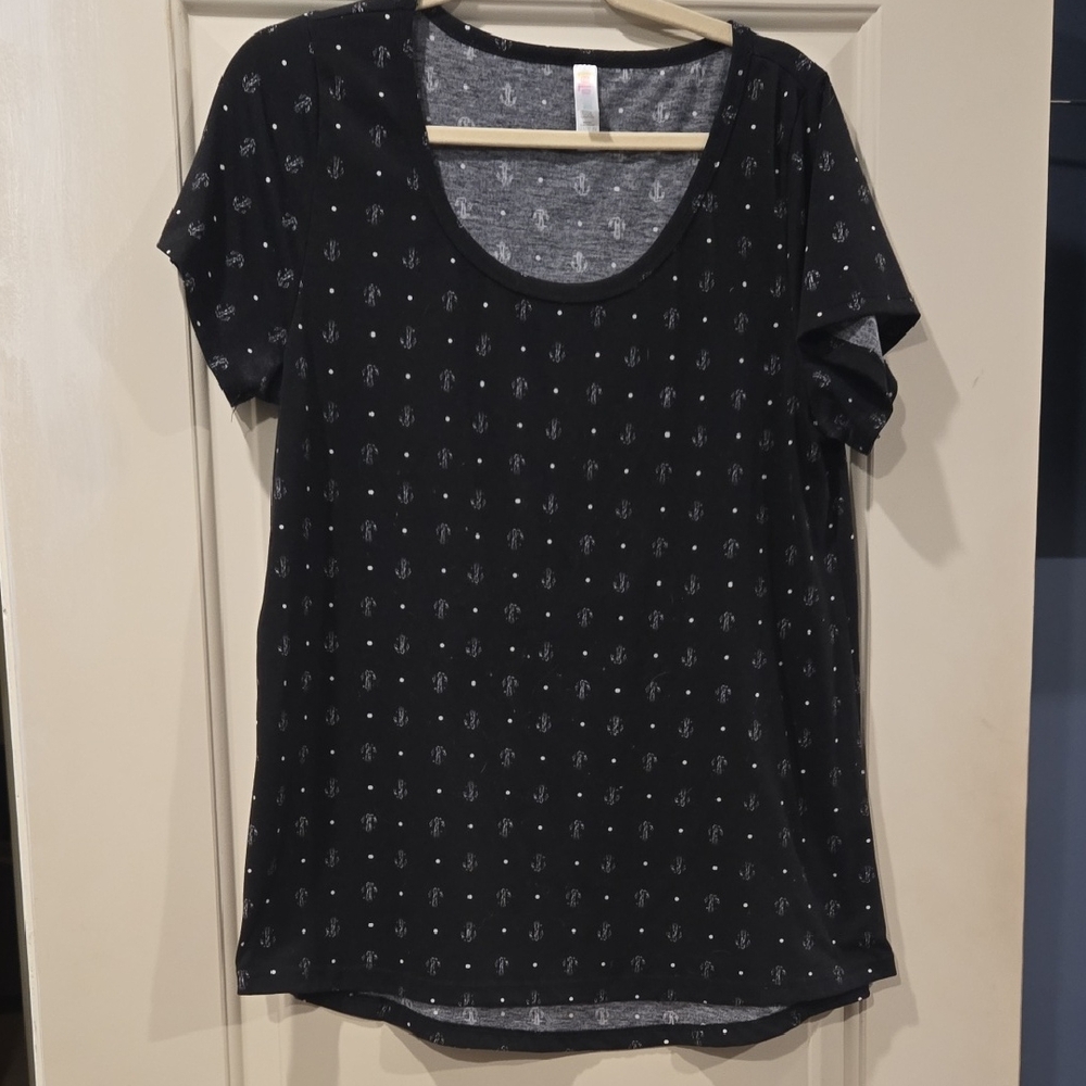 LuLaRoe Navy Anchor Print Short Sleeve Tee
